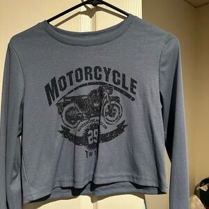 Blue Motorcycle Graphic Long Sleeve Top